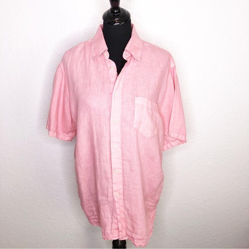 120% Lino light‎ pink linen button down top coastal lagenlook beach classic
